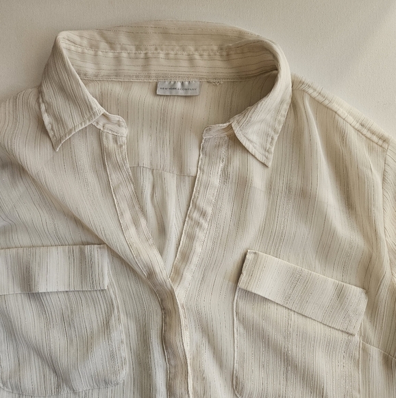 New York & Co. Blouse Womens Blouse Unknown Size Ivory Half Button Collared Top - Picture 5 of 6